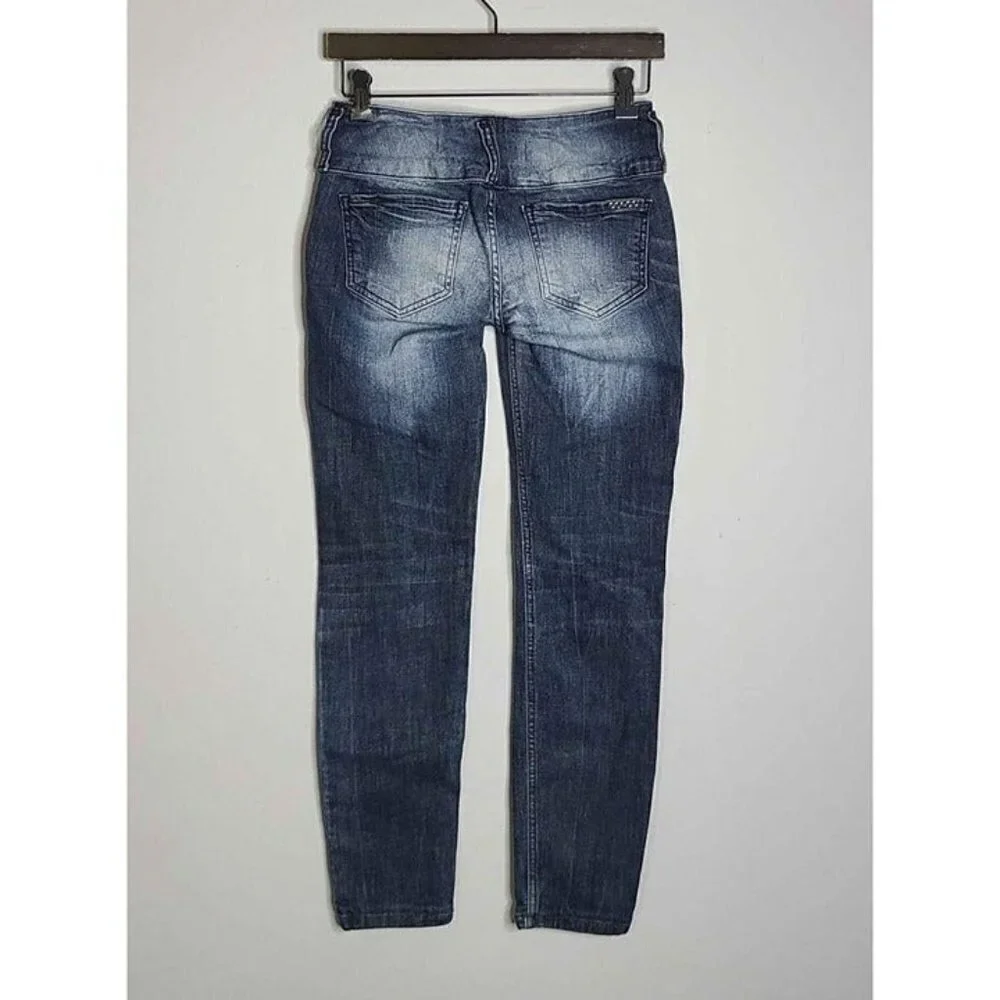 Colcci PM Womens Stretch Dark Distressed Wide Waistband Straight Leg Size 36